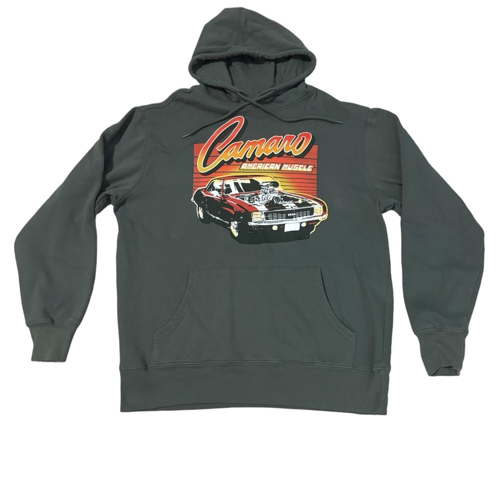 GM Brand Chevrolet Camaro Muscle Car Hoodie Mens Medium Olive Green Muscle Car